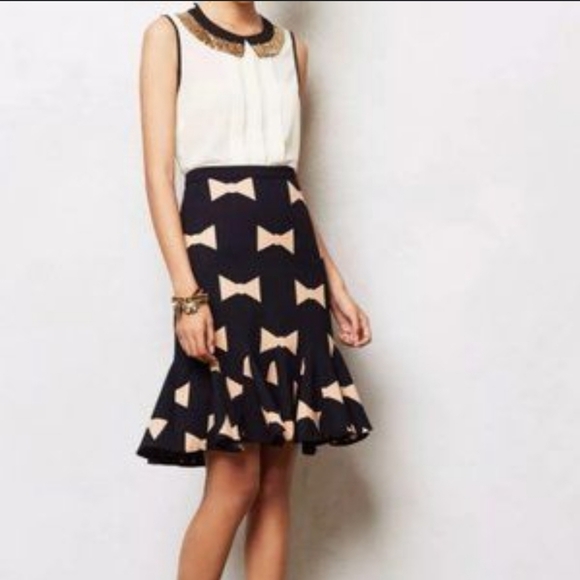 Anthropologie Dresses & Skirts - 🌟HOST Pick🌟 Anthropologie Eva Franco Navy & Cream Bow Skirt US 4